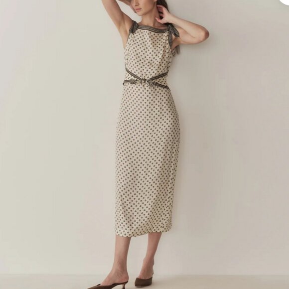 EUC Doen Amorette Midi Dress Riviera Foulard Cream Silk Blend Vacation - Picture 3 of 12